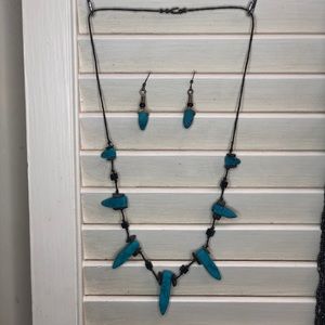 Turquoise and black necklace and earring set